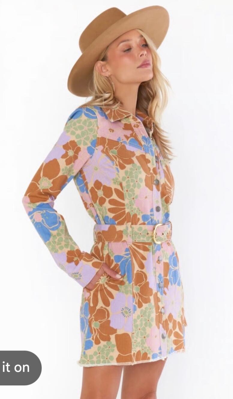 Show Me Your Mumu Durango Retro Garden Floral Denim Mini Dress M